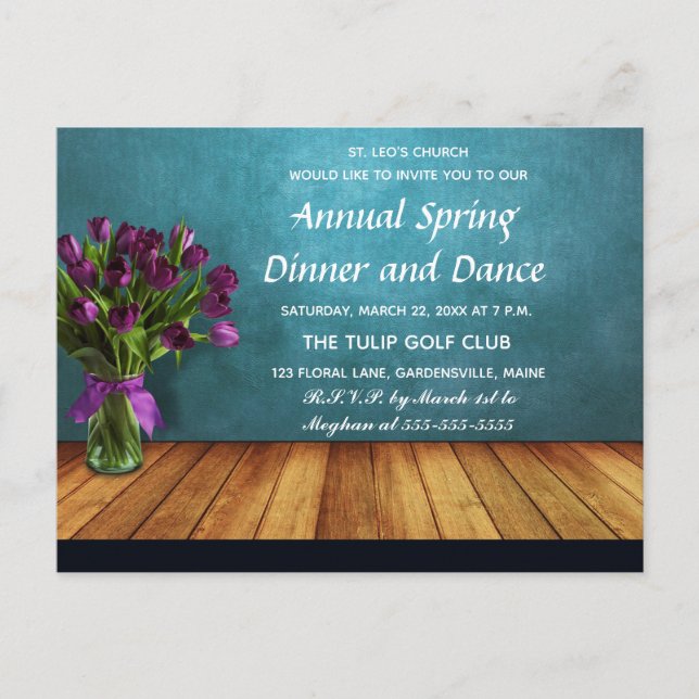 Tulipas editáveis em um convite para Janto Jar Pri (Frente)