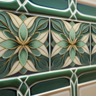 Tulipas em Azulejo Cerâmico Simétrico Art Nouveau