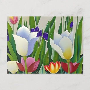 Tulipas, flores, cartão postal para a passagem