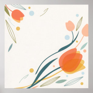 Tulipas Laranja Coral Poster Floral Moderno Minima