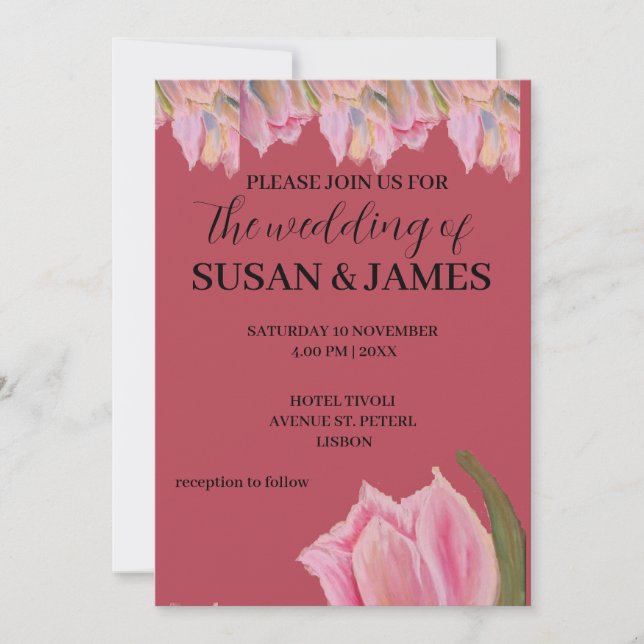 Tulipas magenta cor-de-rosa de casamento, convite  (Frente)