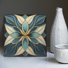 Tulipas no Azulejo cerâmico Blue Symmetric Art Nou
