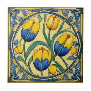 tulipas no Azulejo cerâmico de Arte Simétrica Nouv