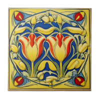 tulipas no Azulejo cerâmico de Arte Simétrica Nouv