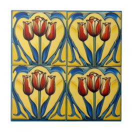 tulipas no Azulejo cerâmico de Arte Simétrica Nouv