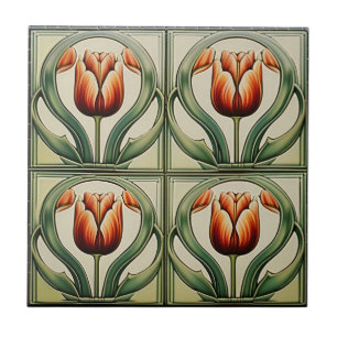 tulipas no Azulejo cerâmico de Arte Simétrica Nouv