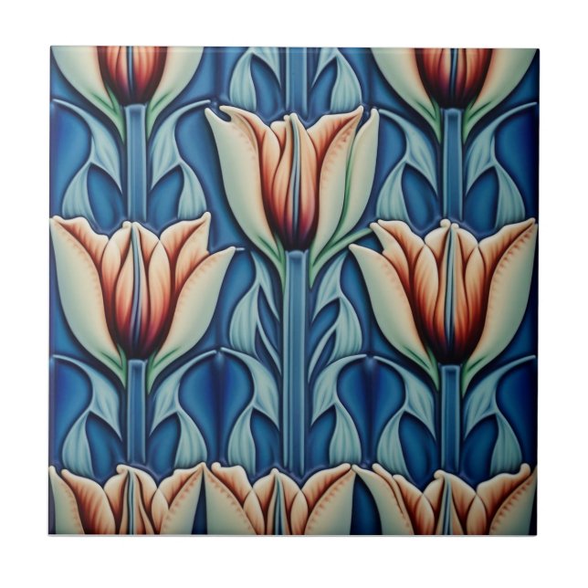 tulipas no mosaico Art Nouveau Azulejo cerâmico (Frente)