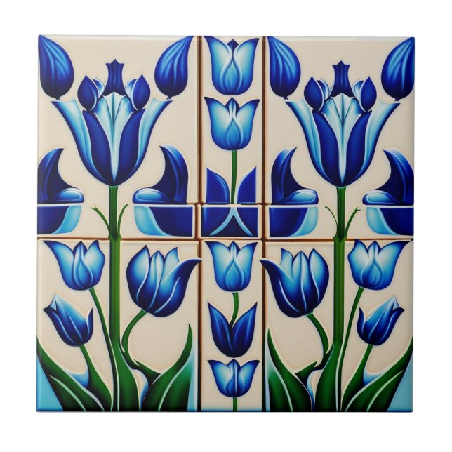tulipas no mosaico Art Nouveau Azulejo cerâmico (Frente)
