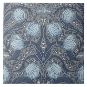 Tulipas Retro Nouveau em azul e estanho
