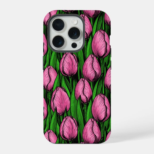 Tulipas rosa com folhas verdes (Verso)