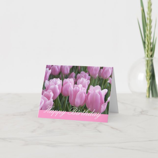 Tulipas Rosa De Cartão De Aniversário (Frente)