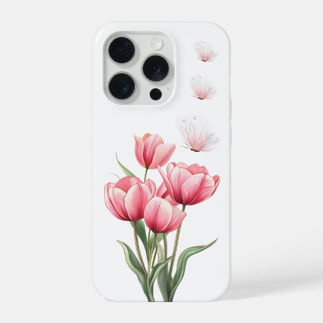 Tulipas Rosa Etéreas e Borboletas Floral (Verso)