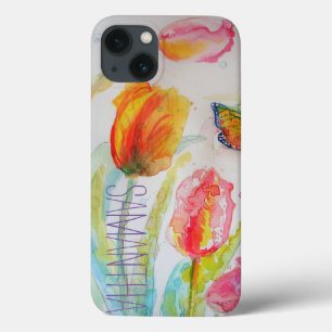 Tulipas Rosa Tulipas Floral Watercolor Mulher Nome