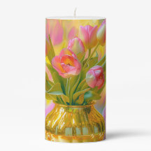 Tulipas Rosa Vibrantes em Vase Ouro