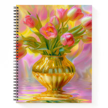 Tulipas Rosa Vibrantes em Vase Ouro