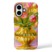 Tulipas Rosa Vibrantes em Vase Ouro