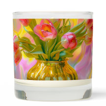 Tulipas Rosa Vibrantes em Vase Ouro
