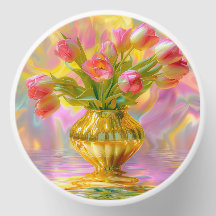 Tulipas Rosa Vibrantes em Vase Ouro