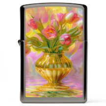 Tulipas Rosa Vibrantes em Vase Ouro