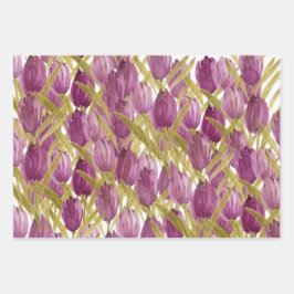 Tulipas Roxas Aquarela Elegante