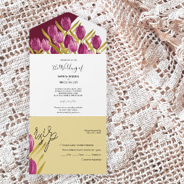 Tulipas Roxas Elegante De Aquarela, pintadas À Mão