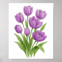 Tulipas Roxas Impressão de Aquarela - Primavera