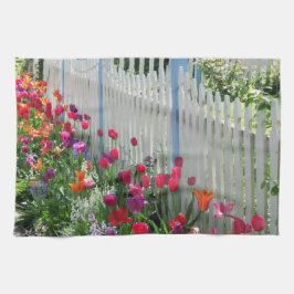 Tulipas, toalha de cozinha branca de piche de jard