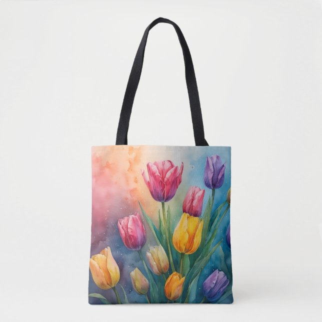 Tulipas Tote Bag de coloração aquosa Dreamy (Frente)