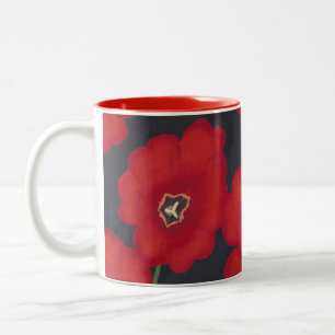 Tulipas Vermelhas Brilhantes em Preto, Canecas