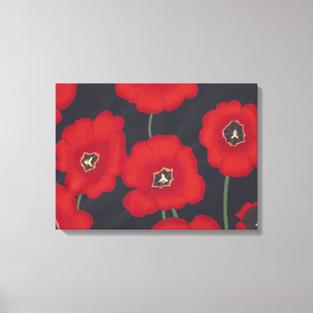 Tulipas vermelhas brilhantes na Canvas preta (Frente)