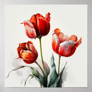 Tulipas Vermelhas Flor Arte Impressão Poster