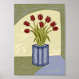 Tulipas Vermelhas Modernas em Poster de Arte de Va