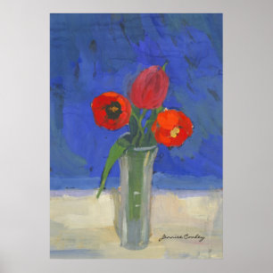 Tulipas vermelhas no poster azul