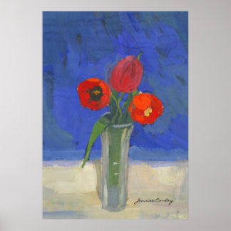 Tulipas vermelhas no Poster azul