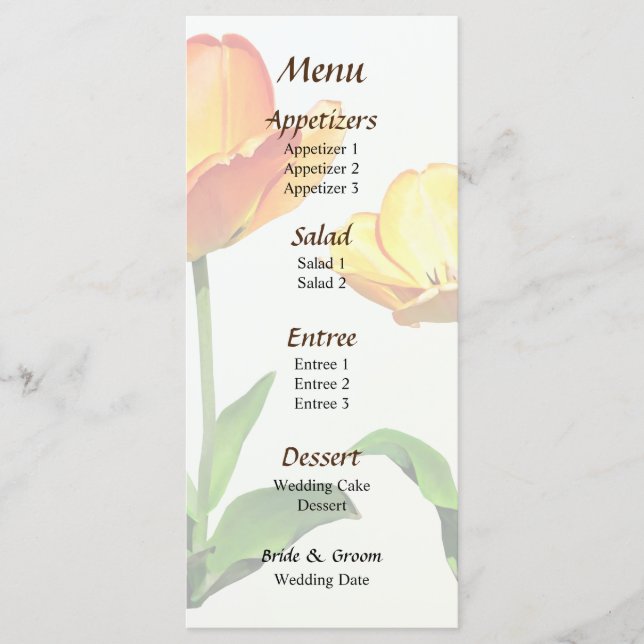 Tulips Alto e Curto Menu Casamento (Frente)