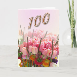 tulips Happy 100th Birthday - Cartão de Saudação d