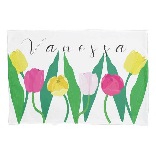 Tulips Pink Yellow Purple Green Modern Customize. (Frente)