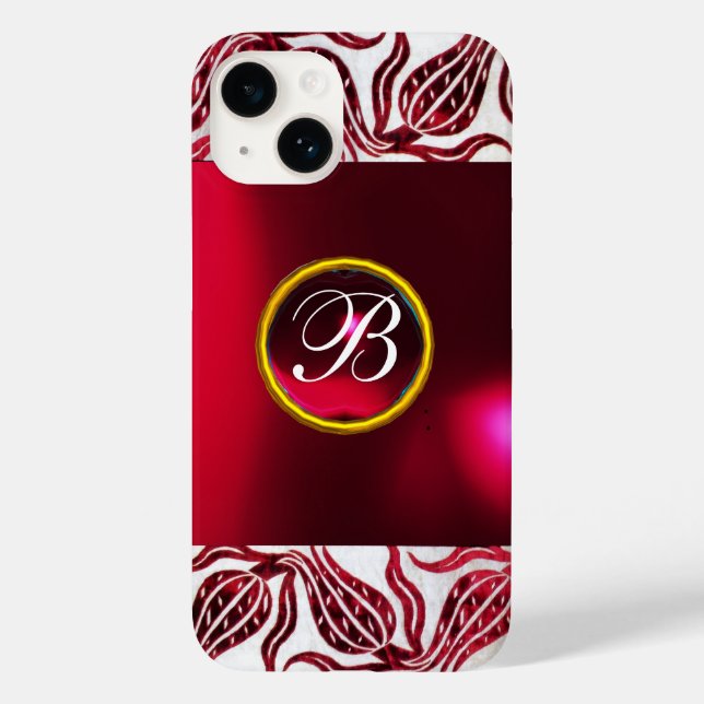 TULIPS VERMELHOS DAMASK MONOGRAM Burgundy White (Verso)