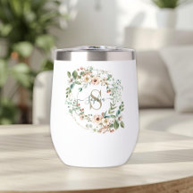 Tumbler com Monograma de Nome Floral Personalizado