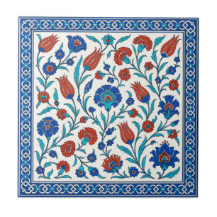 Turco Iznik - Arte do Azulejo Floral Azul e Vermel