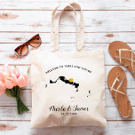 Turks e Caicos Wedding Bag, Bolsa<br><div class="desc">Saco de presentes de boas-vindas para convidados fora da cidade para o seu casamento, com a imagem de Turks e Caicos com coração de ouro. Encha a bolsa com seus doces favoritos.</div>