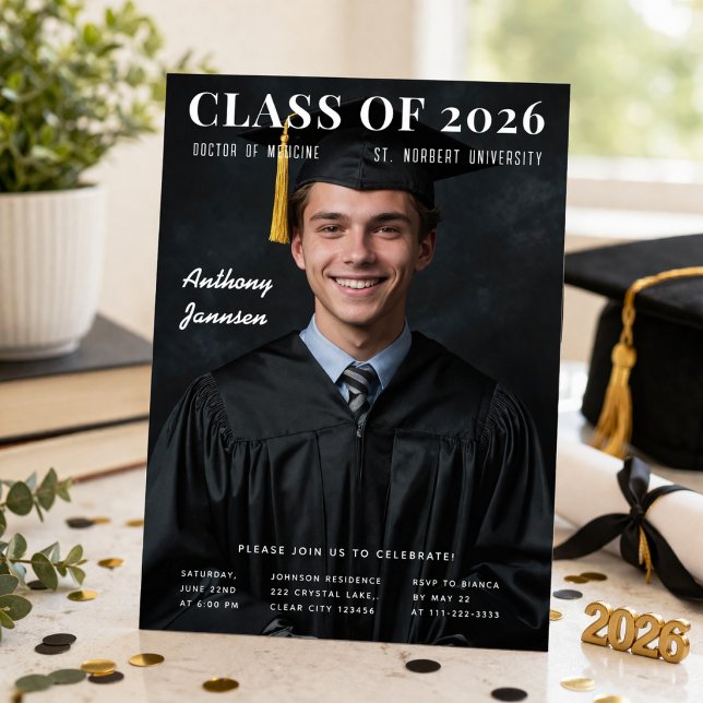Turma de 2026 Foto Convite de Formatura (Class of 2026 graduation photo invitation with modern layout and elegant styling)