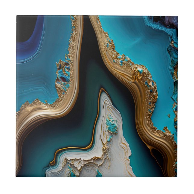 Turquesa Aqua Azul Gemstone Azul Dourado Acrísio A (Frente)