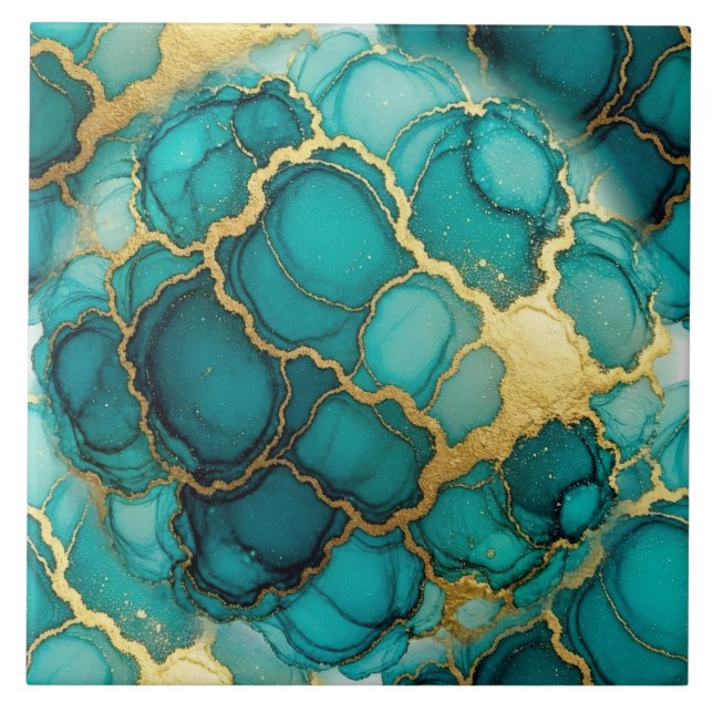 Turquesa Azul e Ouro Tinta Álcool (Frente)