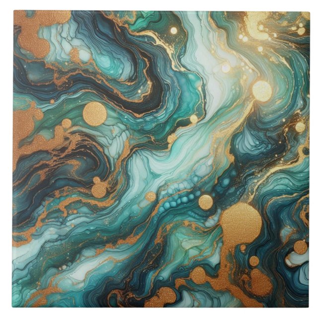 Turquesa Azul e Ouro Tinta Álcool (Frente)