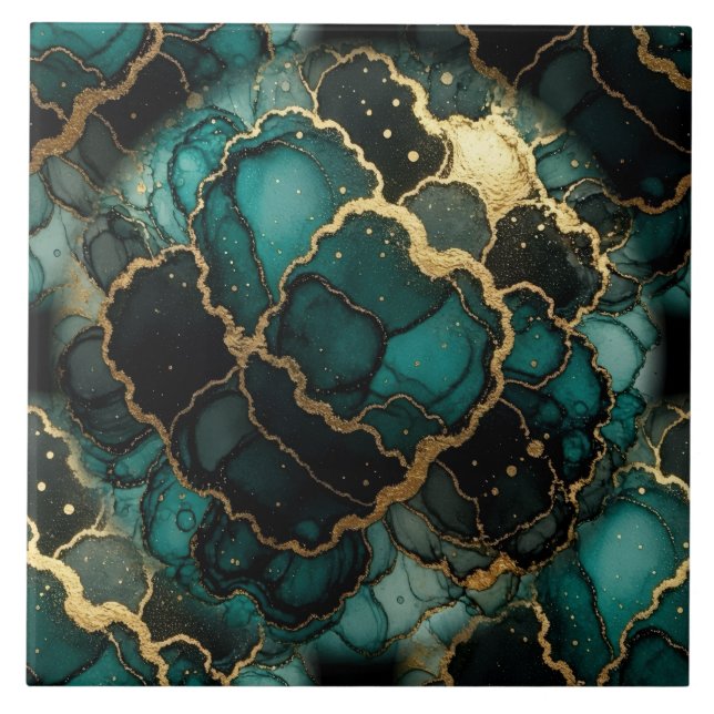 Turquesa Azul, Preto e Dourado Tinta Álcool (Frente)