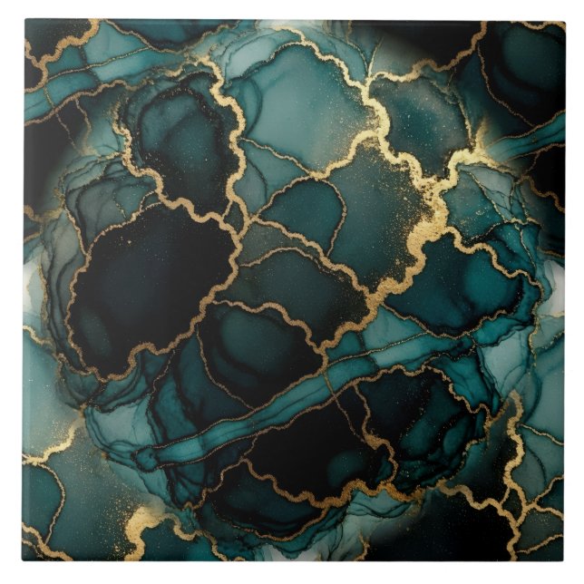 Turquesa Azul, Preto e Dourado Tinta Álcool (Frente)