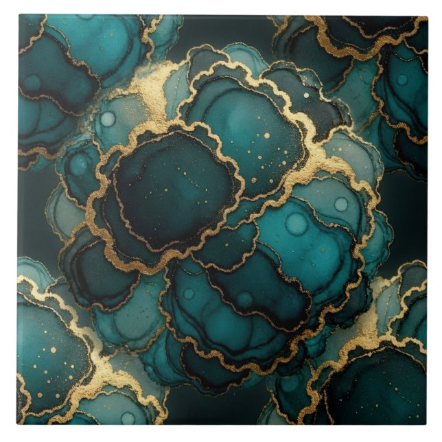 Turquesa Azul, Preto e Dourado Tinta Álcool (Frente)