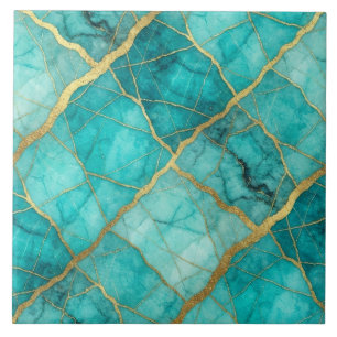 Turquesa Azul Teal e Mármore Dourado