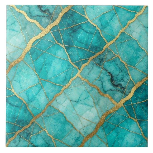 Turquesa Azul Teal e Mármore Dourado (Frente)